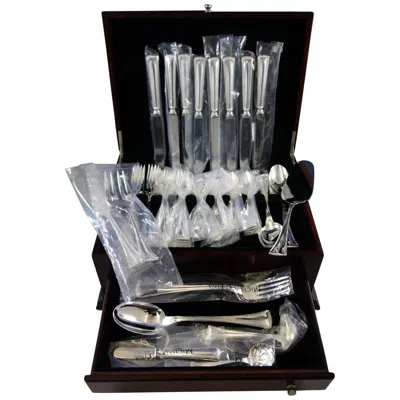 Pre-owned Greggio Fiesole By  Italy Sterling Silver Flatware Set 8 Dinner Size 56 Pcs New In Black