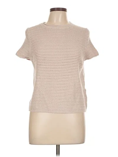 Pre-owned Greige Short Sleeve Top Tan Crew Neck Tops In Brown