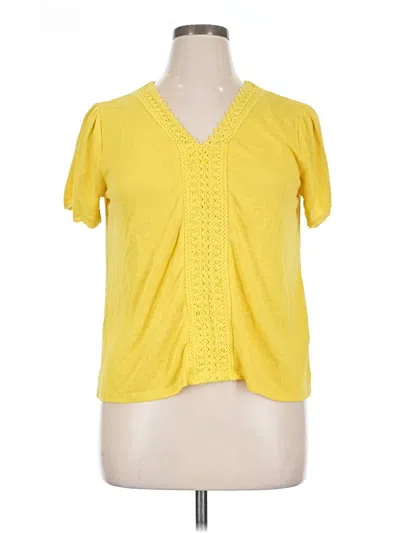 Pre-owned Greige Short Sleeve Top Yellow V Neck Tops