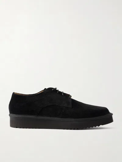Grenson Byron Webbing-trimmed Suede Derby Shoes In Black
