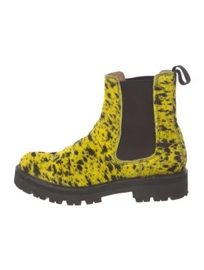 Pre-owned Grenson Calf Hair Printed Chelsea Boots In Yellow