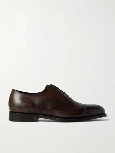 Grenson Cambridge Handpainted Leather Oxford Shoes In Brown