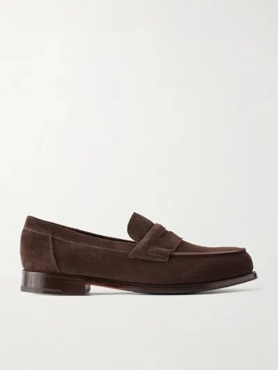 Grenson Epsom Suede Penny Loafers In Brown