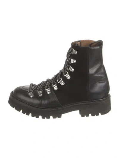 Pre-owned Grenson Leather Animal Print Combat Boots In Black