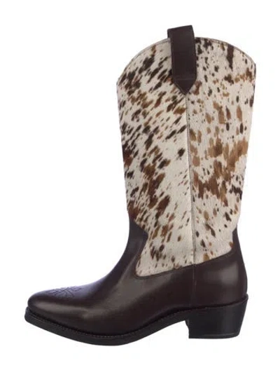Pre-owned Grenson Leather Animal Print Western Boots In Brown