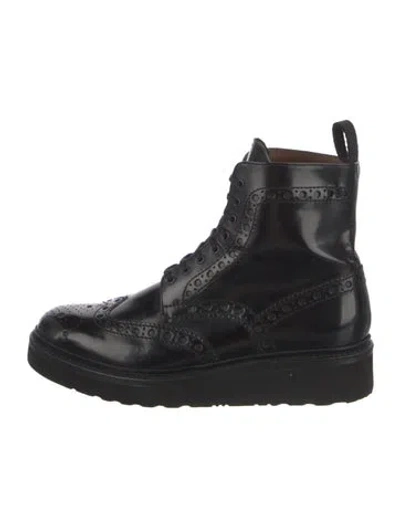 Pre-owned Grenson Leather Combat Boots In Black