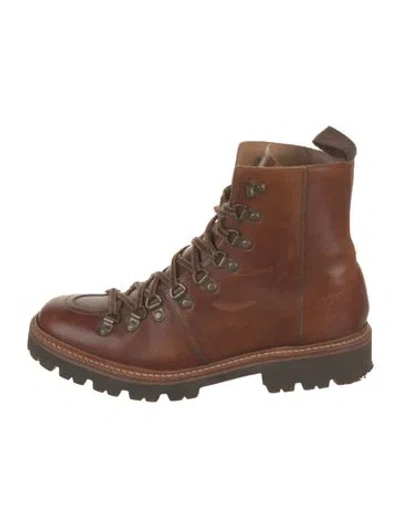 Pre-owned Grenson Leather Combat Boots In Brown