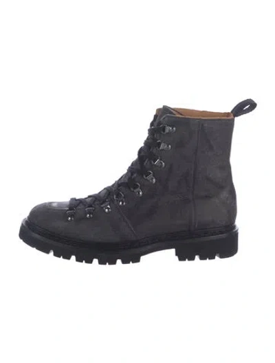 Pre-owned Grenson Leather Lace-up Boots In Black/blue