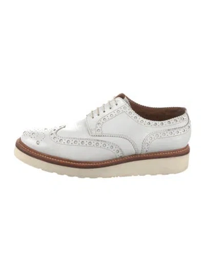 Pre-owned Grenson Leather Lasercut Accents Brogues In White