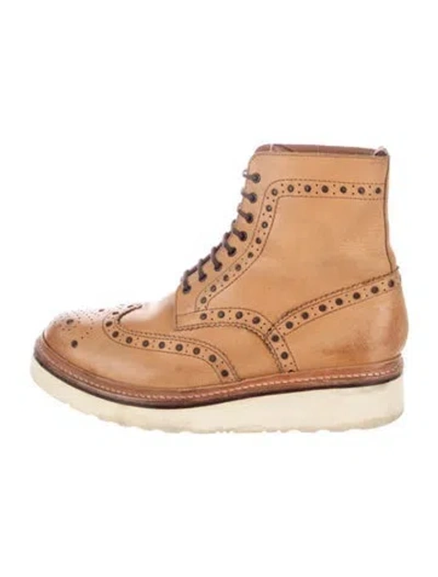 Pre-owned Grenson Leather Lasercut Accents Lace-up Boots In Brown