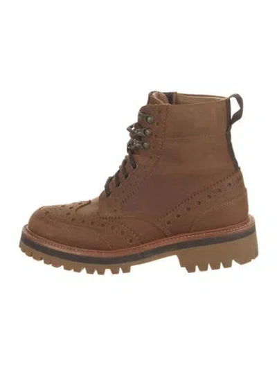 Pre-owned Grenson Leather Lasercut Accents Lace-up Boots In Brown
