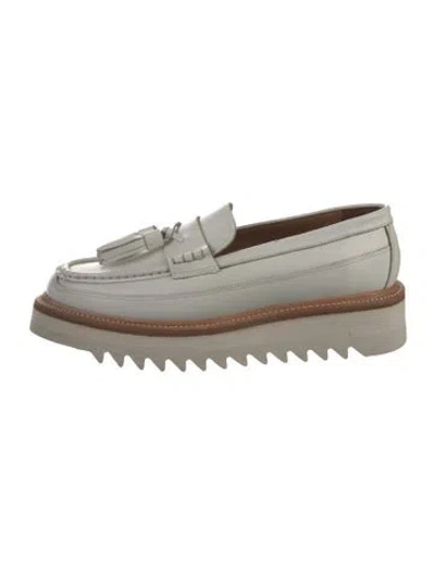 Pre-owned Grenson Leather Tassel Accents Loafers In White