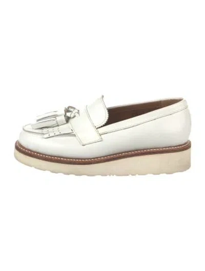 Pre-owned Grenson Leather Tassel Accents Loafers In White