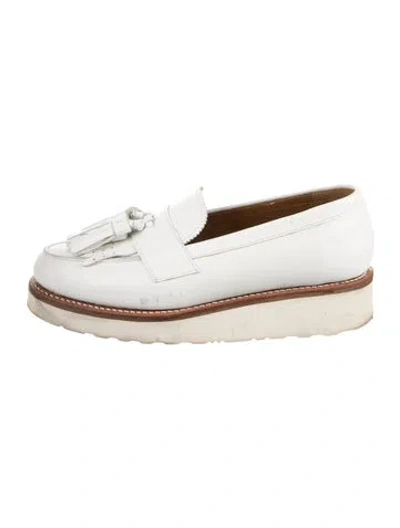 Pre-owned Grenson Leather Tassel Accents Loafers In White