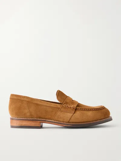 Grenson Nate Suede Penny Loafers In Brown