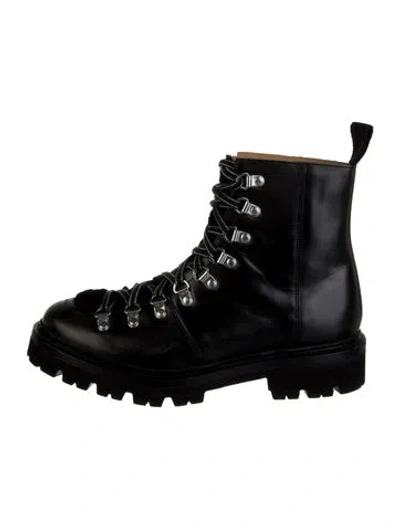 Pre-owned Grenson Patent Leather Combat Boots In Black