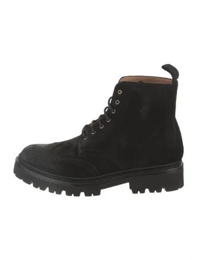 Pre-owned Grenson Suede Combat Boots In Black
