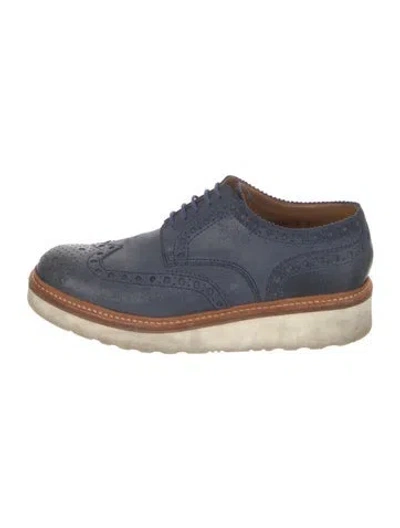 Pre-owned Grenson Suede Lasercut Accents Brogues In Blue