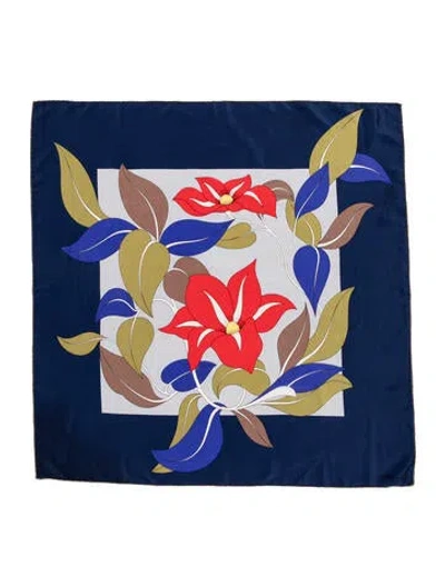 Pre-owned Gres Silk Floral Print Scarf In Blue