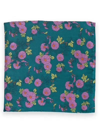 Gresham Blake Men's Blue Turquoise & Purple Daisy Silk Pocket Square