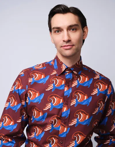 Gresham Blake Men's Brown Burgundy & Blue Whale Shirt
