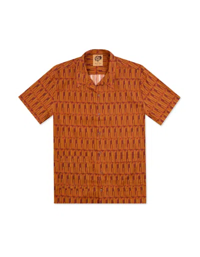 Gresham Blake Men's Yellow / Orange / Brown Graphic Gb Red Jacquard Bowling Shirt