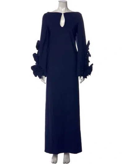 Pre-owned Greta Constantine Bateau Neckline Long Dress In Blue