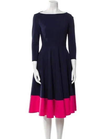 Pre-owned Greta Constantine Bateau Neckline Midi Length Dress In Blue