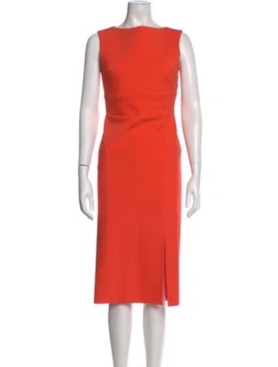 Pre-owned Greta Constantine Bateau Neckline Midi Length Dress In Orange