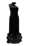 Greta Constantine Caladel Silk-trimmed Velvet Midi Dress In Black