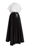 Greta Constantine Champneys Silk Shirt Gown In Black,white