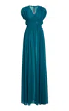 Greta Constantine Chareau Pleated Waist Gown In Blue