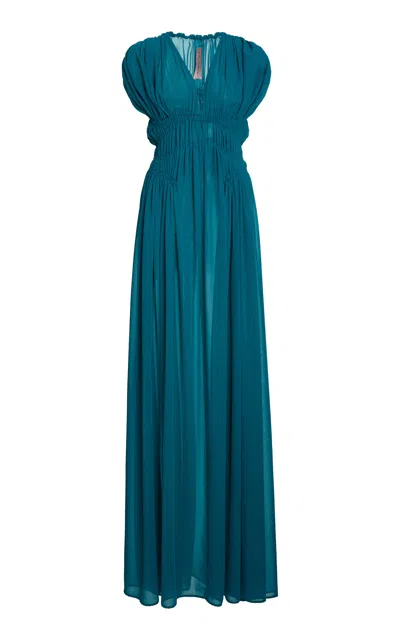 Greta Constantine Chareau Pleated Waist Gown In Blue