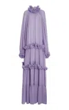 Greta Constantine Collage Ruffled Trim Gown In Purple