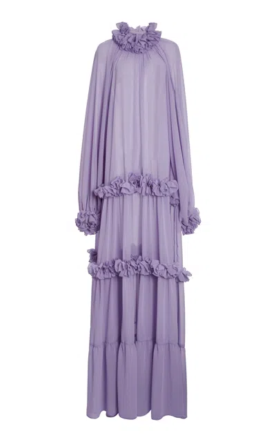 Greta Constantine Collage Ruffled Trim Gown In Purple