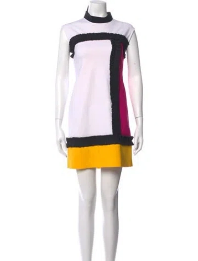 Pre-owned Greta Constantine Colorblock Pattern Mini Dress In White