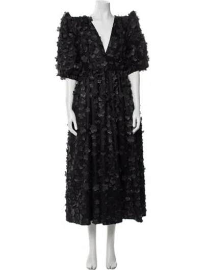 Pre-owned Greta Constantine Floral Print Long Dress In Black