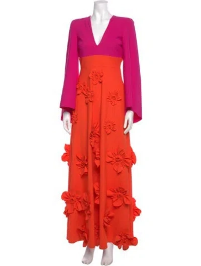 Pre-owned Greta Constantine Floral Print Long Dress In Orange