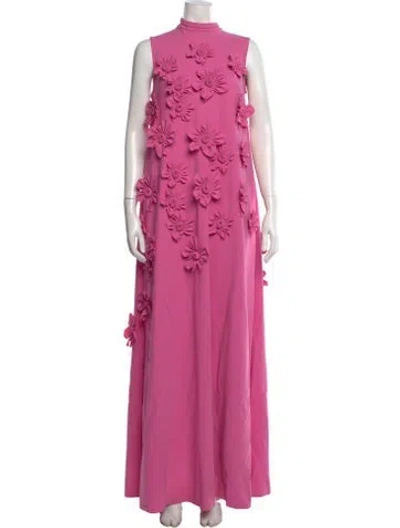 Pre-owned Greta Constantine Floral Print Long Dress In Pink