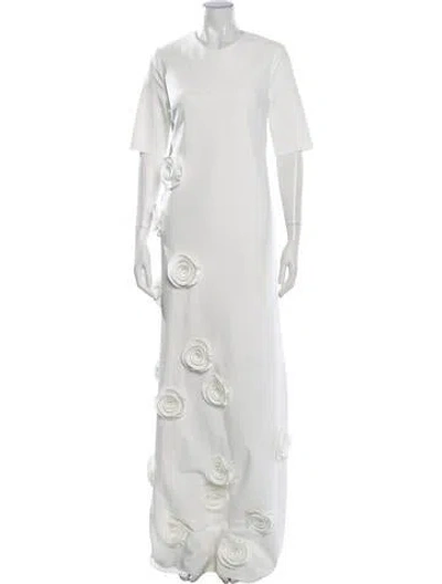 Pre-owned Greta Constantine Floral Print Long Dress In White