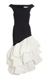Greta Constantine Gaudi Tiered Asymmetric Gown In Black,white