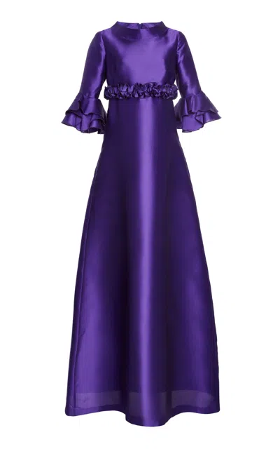 Greta Constantine Icarus Ruf Ruffled Silk Gown In Purple