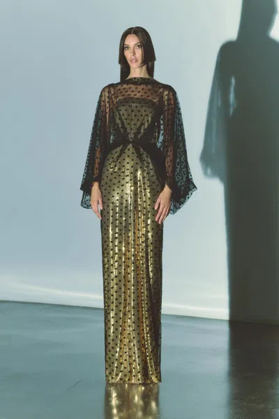 Greta Constantine Long Sleeve Merle Gown In Multi