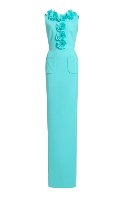 Greta Constantine Mugisa Floral-appliquéd Column Maxi Dress In Turquoise