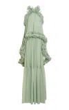 Greta Constantine Nervi Ruffled Trim Gown In Green