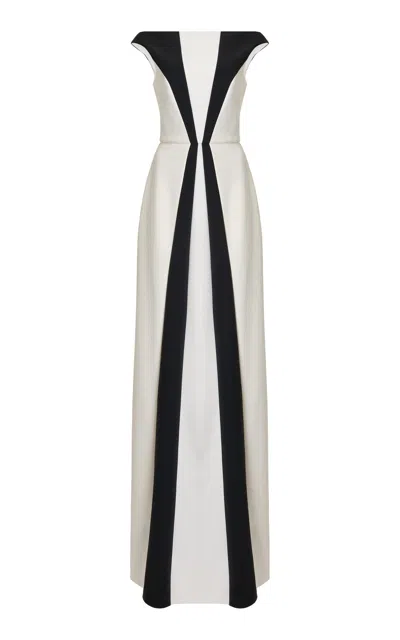 Greta Constantine Okimma Satin Piped Belted Gown In Black,white