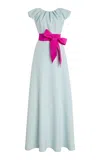 Greta Constantine Omarlow Bow-sash Satin Gown In Blue