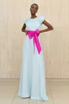 Greta Constantine Omarlow Bow-sash Satin Gown