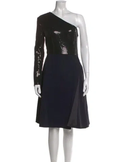 Pre-owned Greta Constantine One-shoulder Knee-length Dress In Black