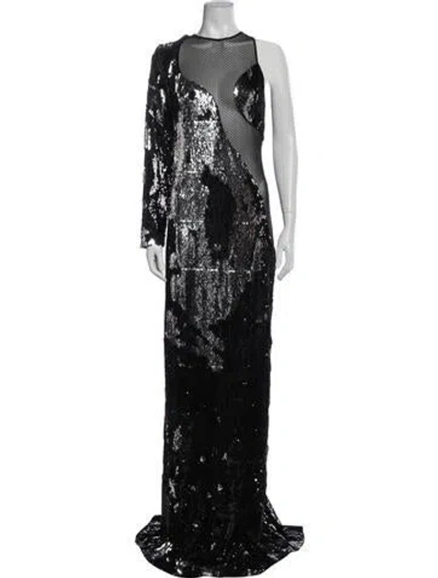 Pre-owned Greta Constantine One-shoulder Long Dress In Black